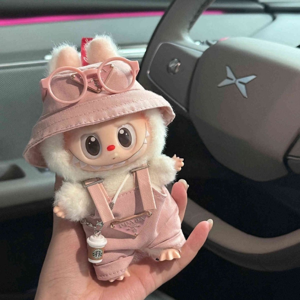 17 cm Doll Set - Cute pink and brown Do accessories, Labubu original design set and keychain set, no doll